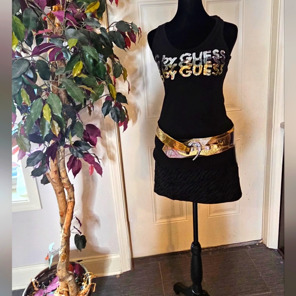 New Authentic G by Guess Black Sleeveless Top Size S Sequin Embellished Logo
